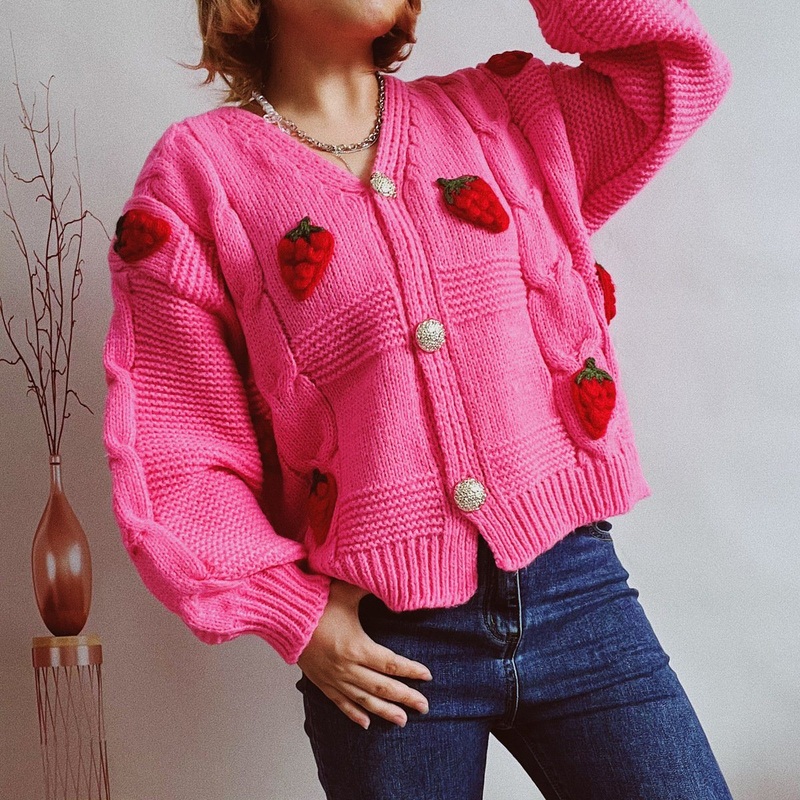Casual Strawberry Embroidery Thick Fried Dough Twists Single Breasted Knitting Sweater Cardigan – Women Sweater and Apparel price|<span style="color:|222222;"><span style="display:inline !important;text-align:left;">By DHL / FedEx / UPS / TNT / By Air / B