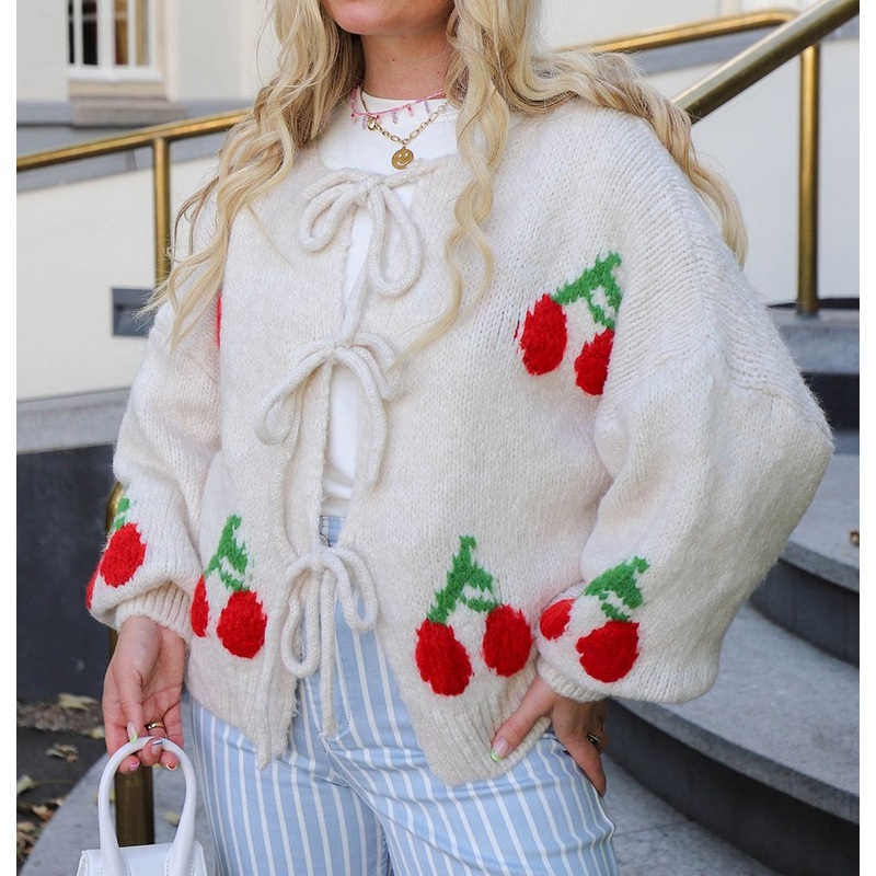 Cherry Embroidered Jacquard Cardigan Sweater Womens Strap Knitted Sweater Coat – Women Sweater and Apparel price|<span style="color:|222222;"><span style="display:inline !important;text-align:left;">By DHL / FedEx / UPS / TNT / By Air / By Sea