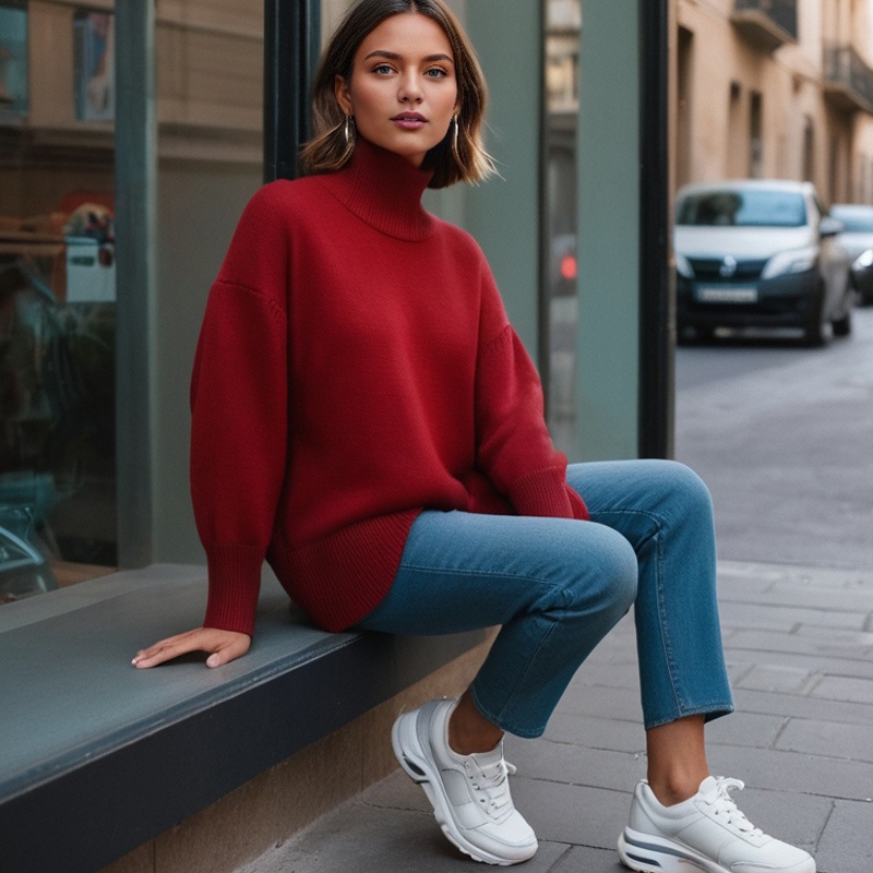 Comfortable Loose Fit Ribbed Sweater for Women in Neutral Shades, Stylish High Neck Viscose Sweater in Trendy Colors, No MOQ – Comfortable Women Sweater and High Neck Viscose Sweater price