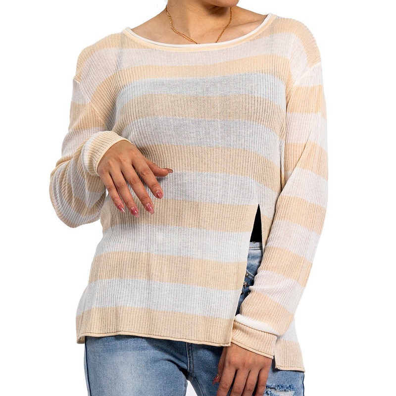 Fashion Light Weight Striped Split Knit Tops Pullover Summer Sweaters for Women Lightweight – Summer Sweaters and Cashmere Sweater price