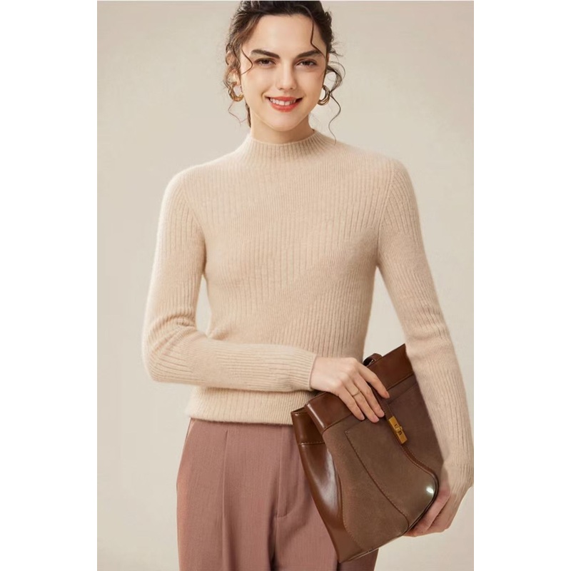 Long Sleeves Knitwear Casual Ladies Tops Women Jumper Ladies Sweater Mock Neck – Women Sweater and Turtleneck Women Sweater price
