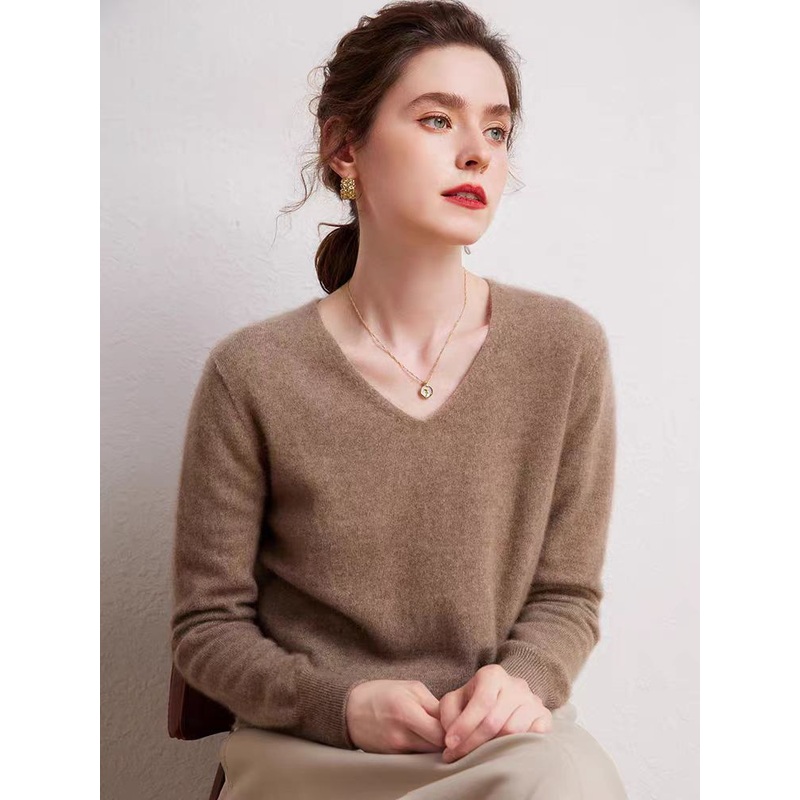 Plain Color Pullover Women S Sweater Autumn and Winter V Neck Chic Style Women S Wear Sweater – Women Sweater and Turtleneck Women Sweater price