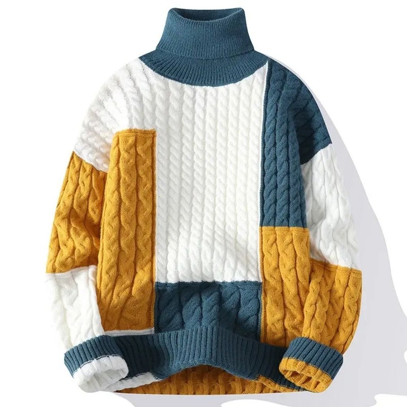 Unique Mens Patchwork Turtleneck Sweater for Stylish Outfits – Patchwork Men Sweater and Patchwork Knit Sweater price