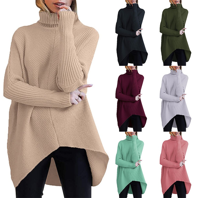 Women Turtleneck Plus Size Long Sleeve Irregular Pullover Knit Sweaters – Turtleneck Women Sweater and Loose Knit Sweater price