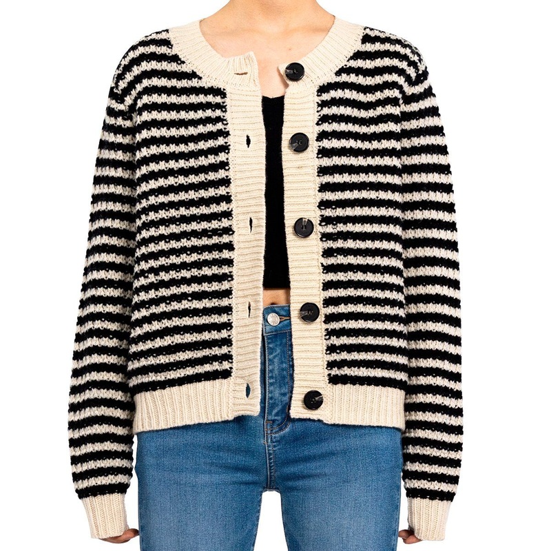 Autumn Retro Striped Knit Slim Long Sleeve Cardigan Sweater for Women – Striped Sweaters and Outerwear price