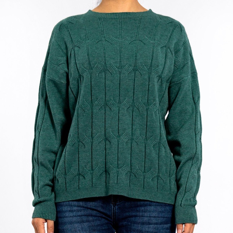 Autumn Round Neck Twist Texture Long Sleeve Sweater Green Knitted Women Tops – Women Sweater and Ladies Sweater price