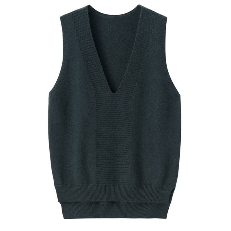 Cashmere Knitting Deep V Neck Sweater Vest with Front Shorter Back Longer Side Slit. – Deep V Neck Sweater Vest and Front Shorter Back Longer Styles price