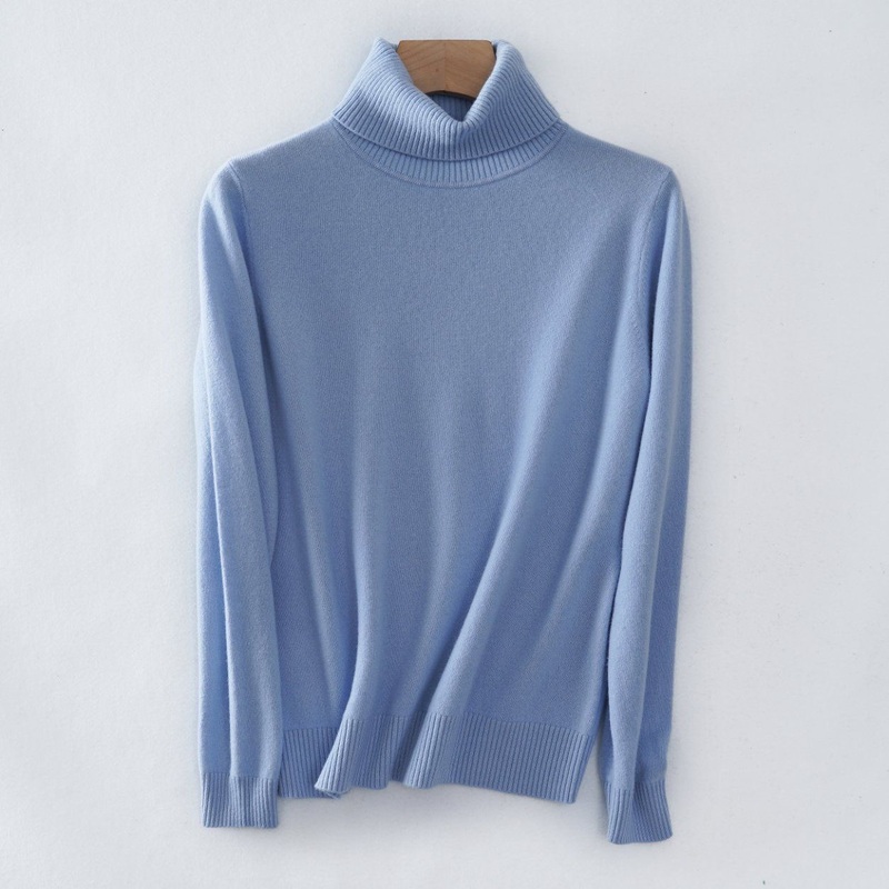 Most Popular Ladies Fashion Ribbed Trims Wool Cashmere Knitted Turtleneck Pullover Sweater – Sweater and Wool Sweater price