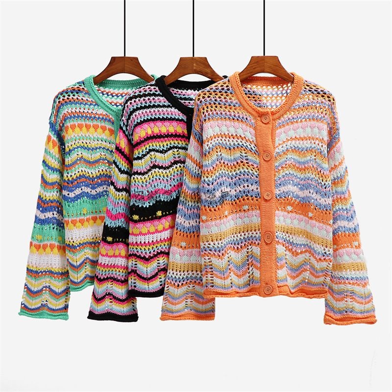 New Striped Sweater Womens Loose Rainbow Knit Cardigan – Women Sweater and Apparel price|<span style="color:|222222;"><span style="display:inline !important;text-align:left;">By DHL / FedEx / UPS / TNT / By Air / By Sea
