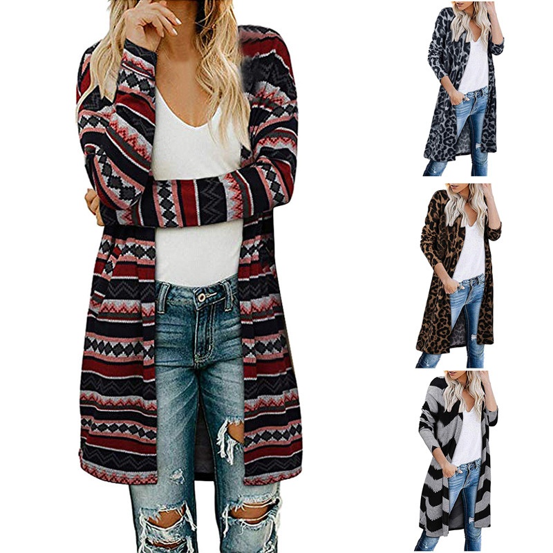 Spring Autumn Women Long Striped Print Oversized Cardigan Sweater – Plus Size Sweaters and Long Knitted Cardigan price