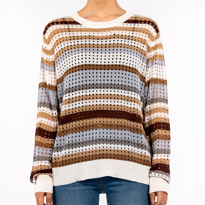 Spring Casual Loose Hollow Knit Tops Striped Sweater for Women – Knit Sweater and Striped Sweater price