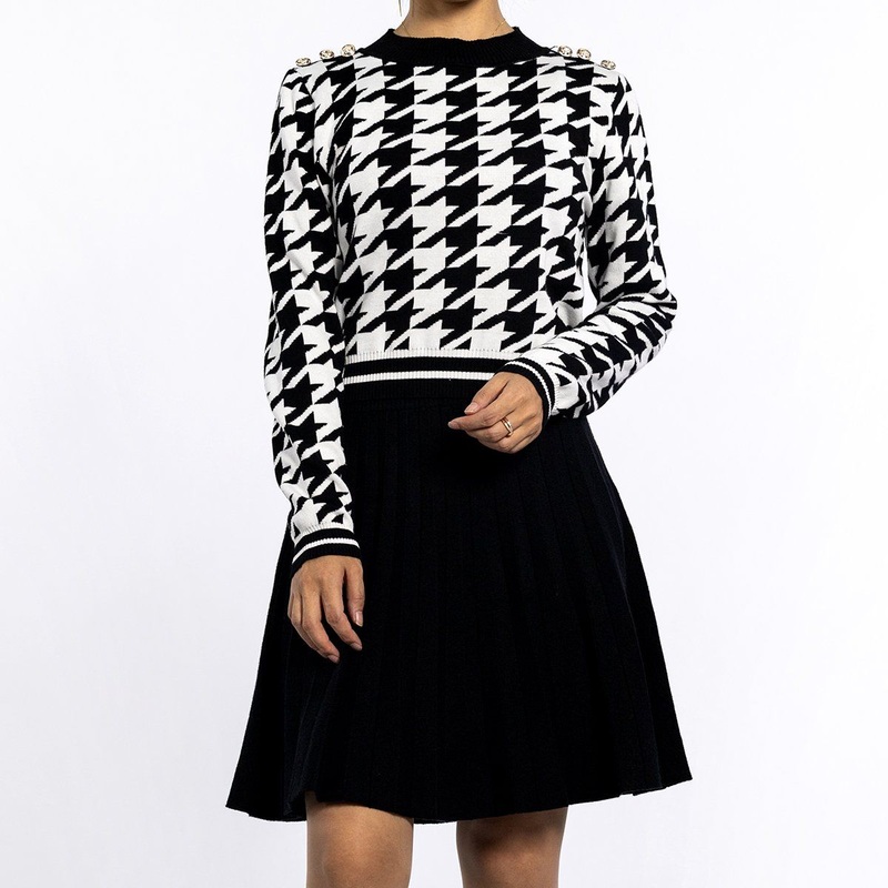 Spring Summer Knitting 2 Piece Black Pullover Sweater Dress Printed Women Sweater Set – Women Sweater and Pullover Sweater price