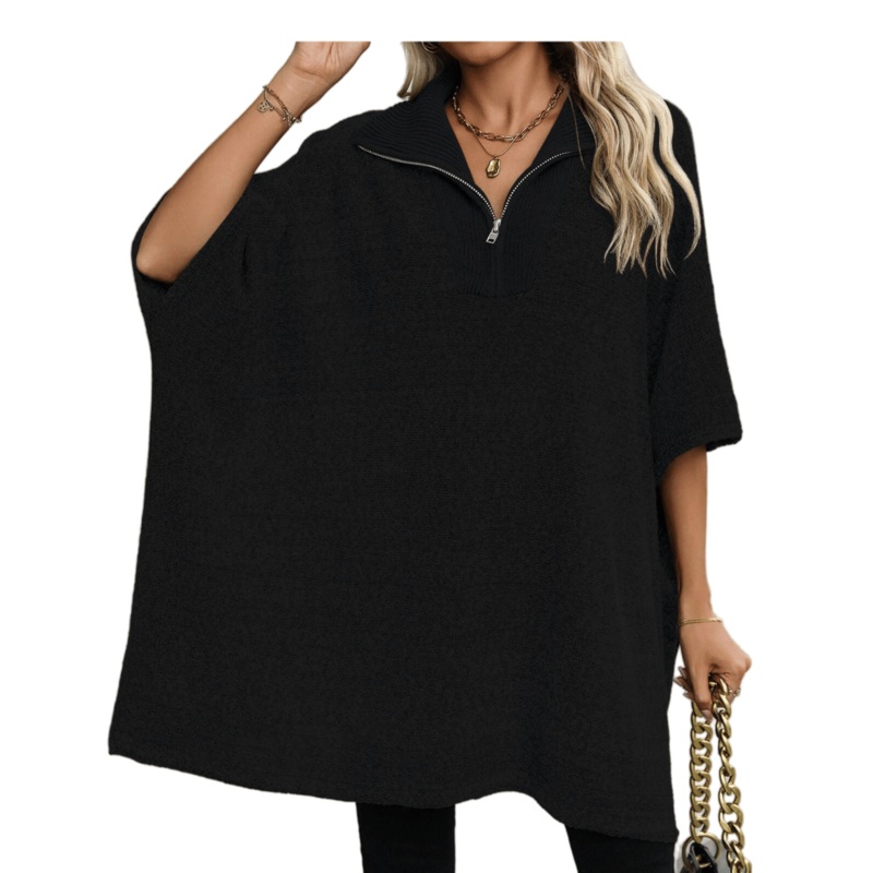 Stylish Womens Black Short Sleeve Quarter Zip Sweater – Womens Sweater and Black Quarter Zip Sweater price