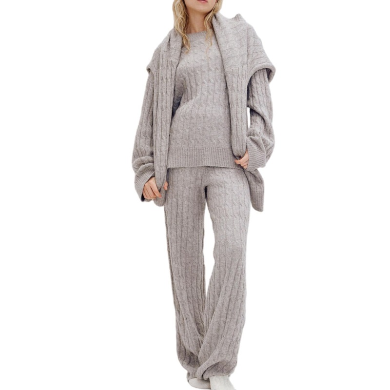Trendy Women&rsquor; S Khaki Cable Knit Sweater with Matching Pants – Womens Knit Sweater Set and Cable Knit Sweater Set price