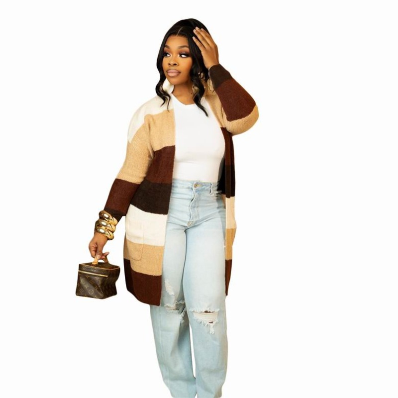 Wholesale High Quality Women Customisation Stripe Knit Cardigan Sweater – Sweater and 1: 1 Sweater price