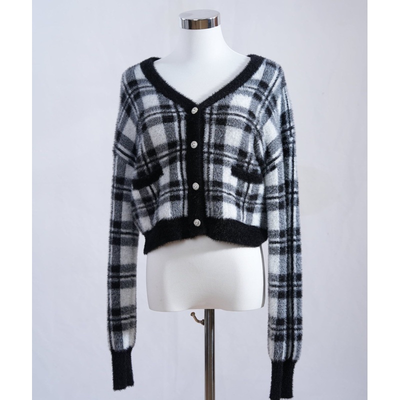 Womens Fleece-Lined Nylon Cropped Plaid Cardigan (Street Fashion) – Cardigan Sweater and Womens Sweater price