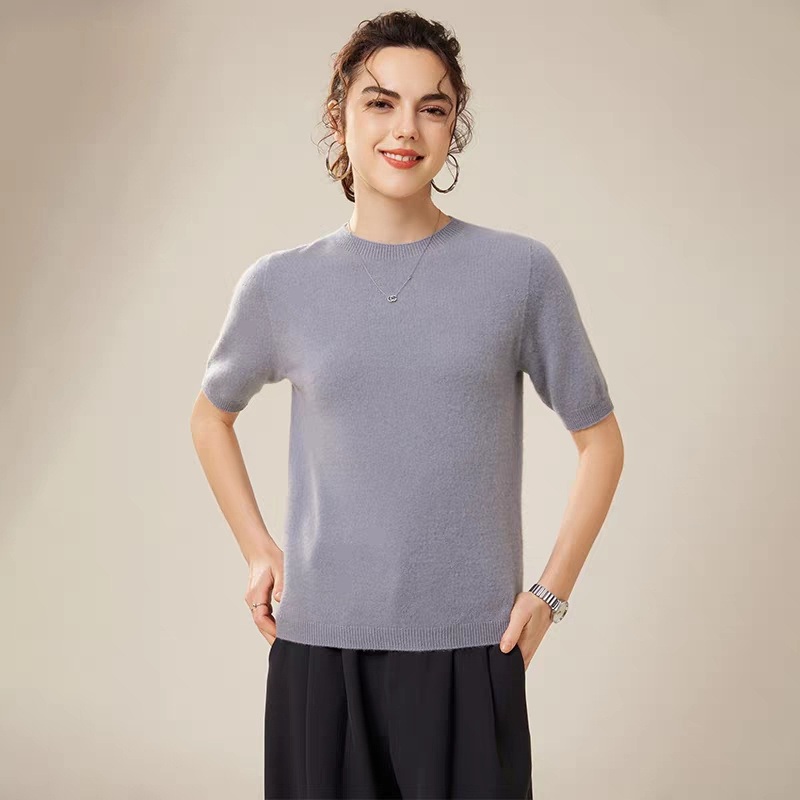 2025 Custom Logo Plain Color Women 100% Cashmere Short Sleeves Sweater – Women Sweater Short Sleeve and Turtleneck Women Sweater price