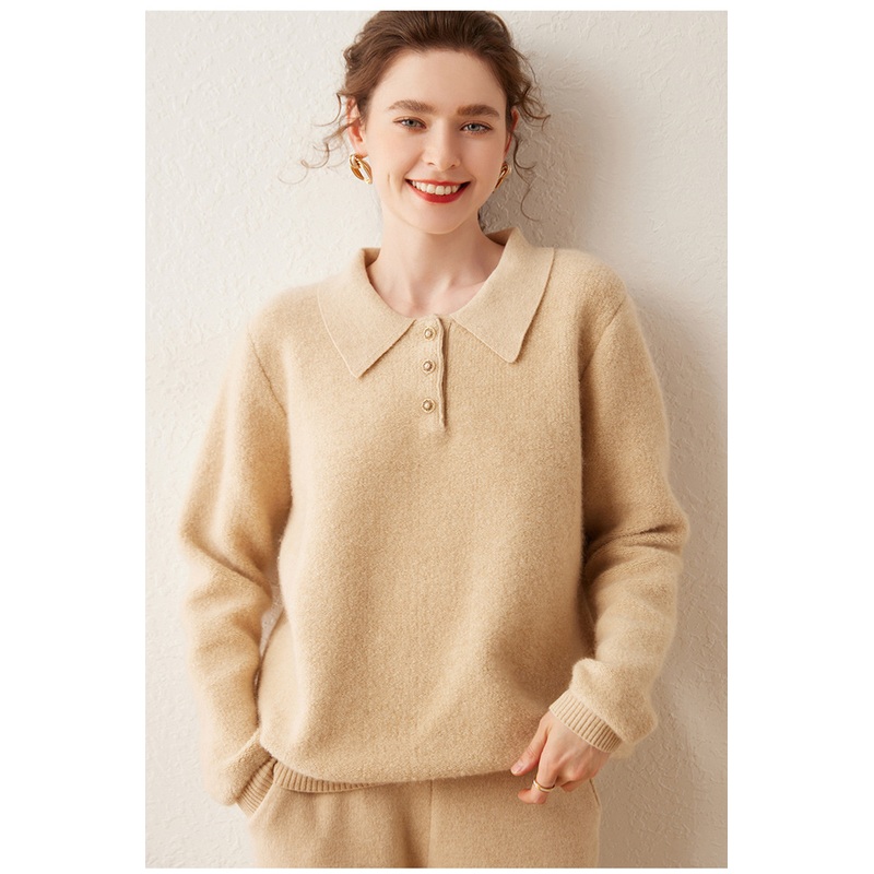 Autumn and Winter Cashmere Pearl Button Thickened Polo Collar New Sweater for Women – Everyday Clothing and Ladys Garments price