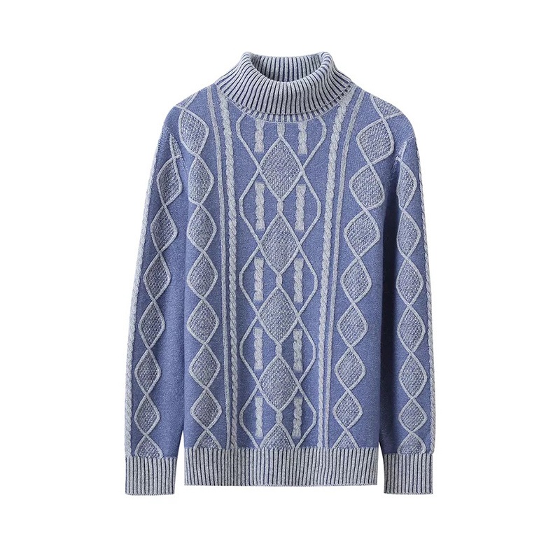 Autumn Winter Mens Fashion Jacquard Knitted Merino Wool & Cashmere Blends Turtleneck Sweater – Sweater and Cashmere Wool price|M Size