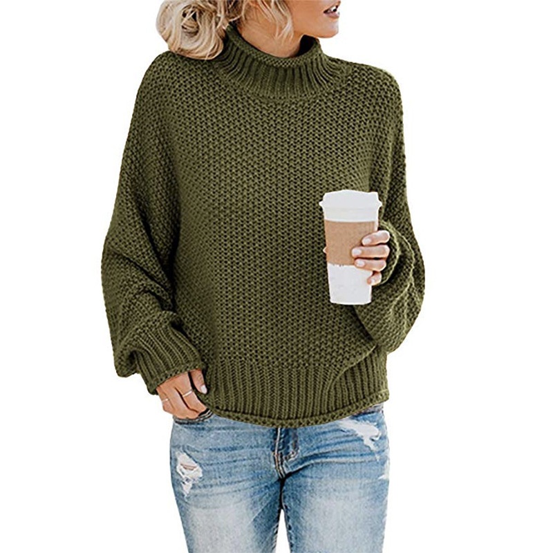 Autumn Winter Soild Color High Collar Women Knitted Pullover Sweater – Pullover Sweater and Long Sleeve Sweater price|<span style="color:black;"><span><span><span>Color: