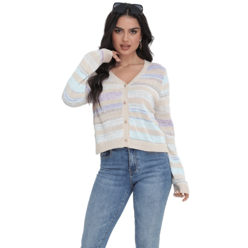 Colorful Striped Sequin Knit Cardigan Sweater for Stylish Women – Cardigan Women Sweater and Buttons Opening Sweater price