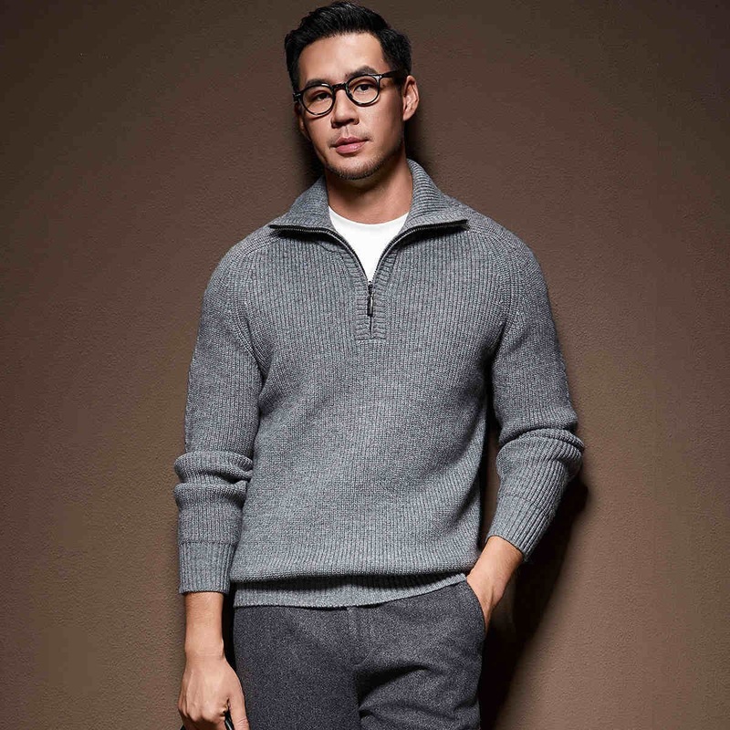 Factory Wholesale Custom Winter Khaki Cable Knit Quarter Half Zipper 100% Cotton Men Cardigan Sweaters – Man Sweater and V Neck Pullover price