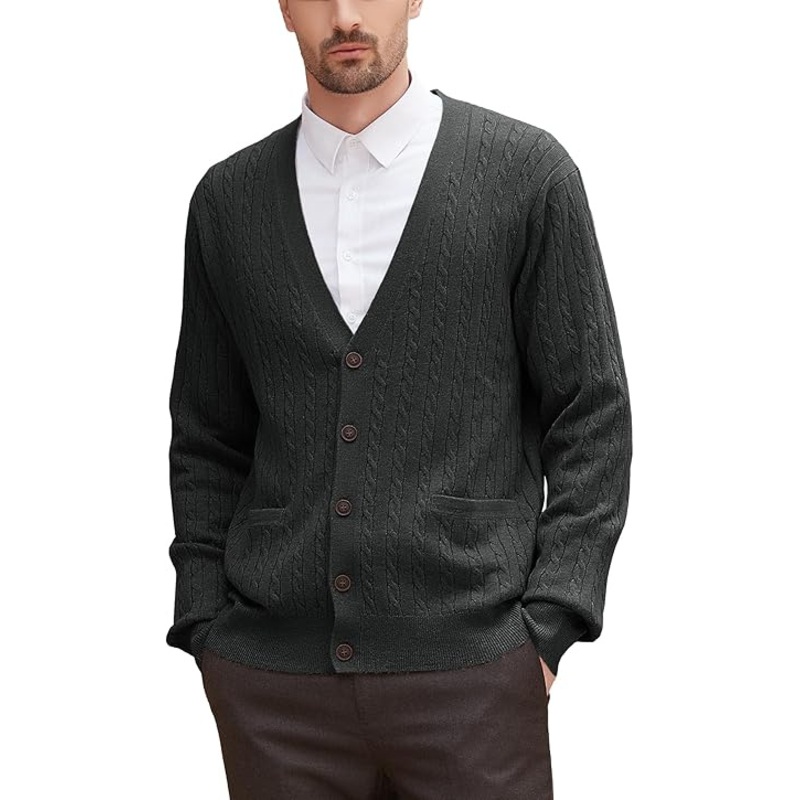 Mens Cardigan Sweater Wool Blend Cable Knit V Neck Buttons Cardigan – Mens Cardigan Sweater and Knitted Cardigan Sweater price