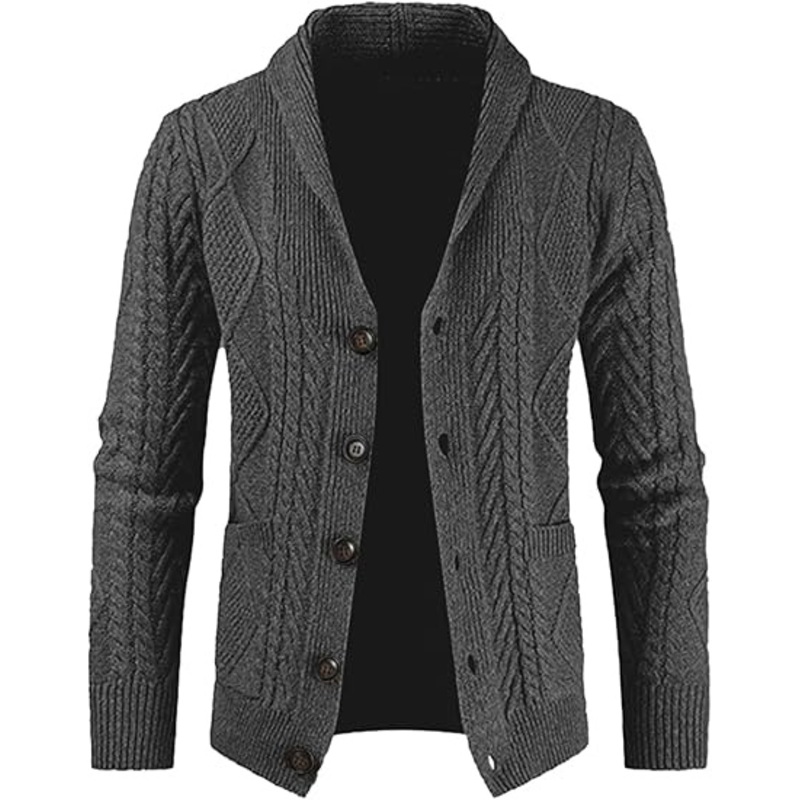 Mens Casual Wool Blend Long Sleeve Shawl Collar Buttons Down Cable Knit Cardigan Sweater – Mens Cardigan Sweater and Knit Cardigan Sweater price