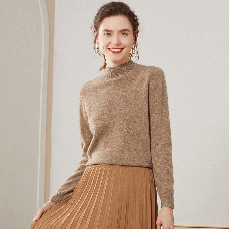 Solid Colour Cashmere Autumn and Winter Half High Neck Knit Casual Loose Sweater for Women – Everyday Clothing and Ladys Garments price