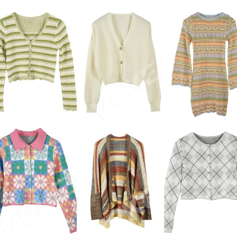 Wholesale Lucky Light Green Stripe Crochet Women Cardigan Sweater – Sweater and Cardigan Sweater price