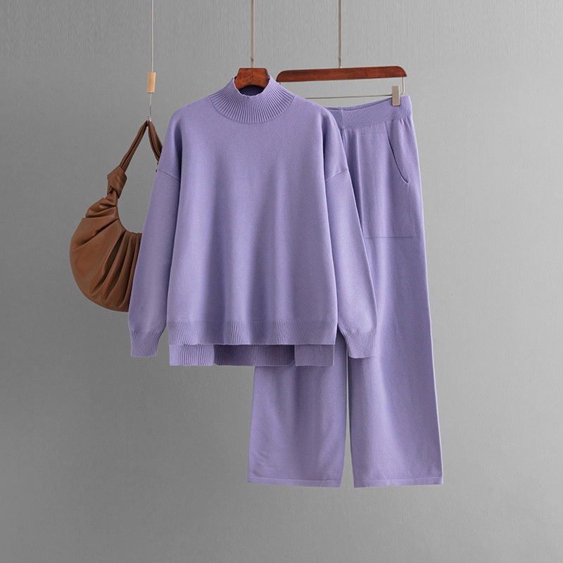 Winter Cozy Warm Custom Womens Sweater Turtleneck Knitted Pullover 2 Piece Sets Suit MIDI Skirt Jumper Outfit Sweater for Women – Mock Neck Slit Sweater Suit and Women Pullover price