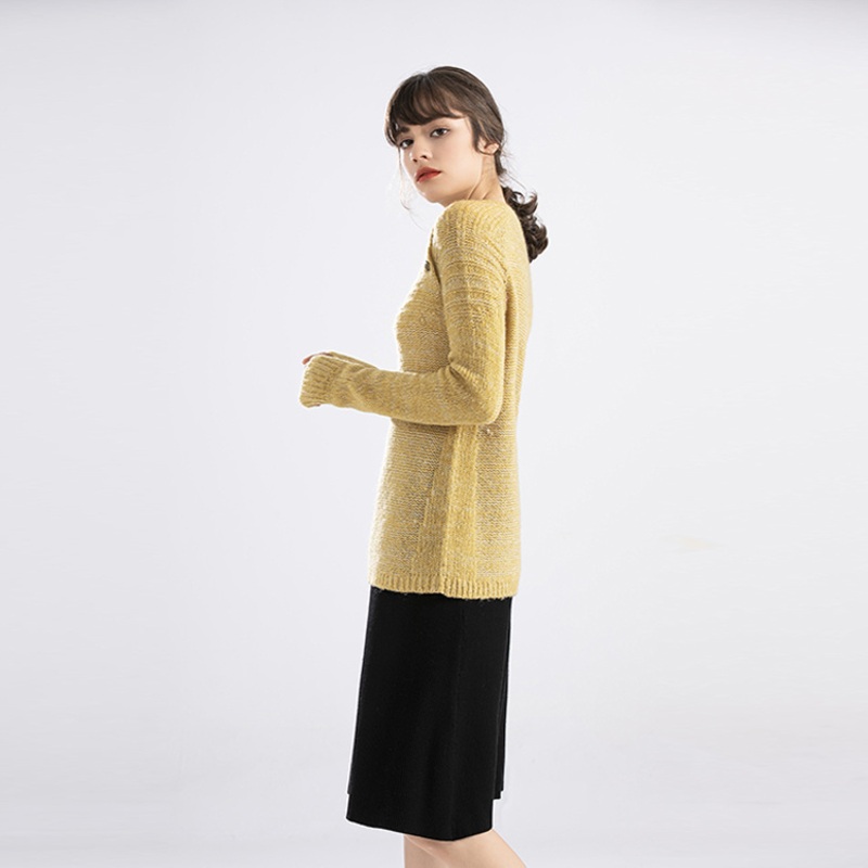 2025 Fashionable Women Pullover Loose Casual Yellow Sweater – Fashionable Dye and Women Dye price