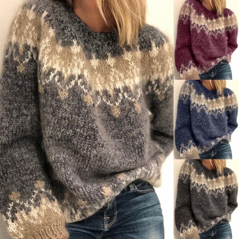 Autumn Winter Casual Loose Knit Women Pullover Sweater – Womens Sweater and Jacquard Knit Sweater price