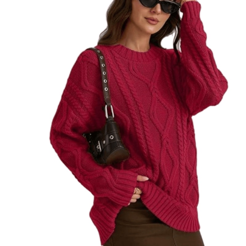 Cozy Red Braided Knit Sweater for Womens Fashion – Classic Winter Cable Sweater and Women Knit Sweater price