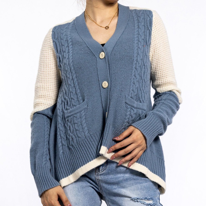 Custom Unique Plus Size Patchwork Knitted Sweater Blue Long Women Cardigan – Cardigan Sweaters and Fall Cardigan price