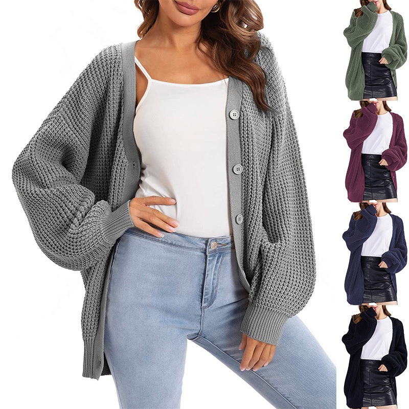 High Quality Women Long-Sleeved Knit Plus Size Button Sweater Cardigan – Cardigan Oversized and Winter Cardigan price