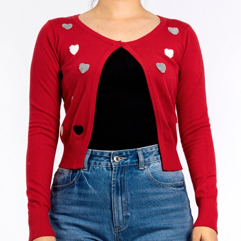 Knitted Round Neck Love Embroidered Long Sleev Red Sweater Summer Cardigan for Women – Cardigan in Sweater and Lightweight Cardigan Women price