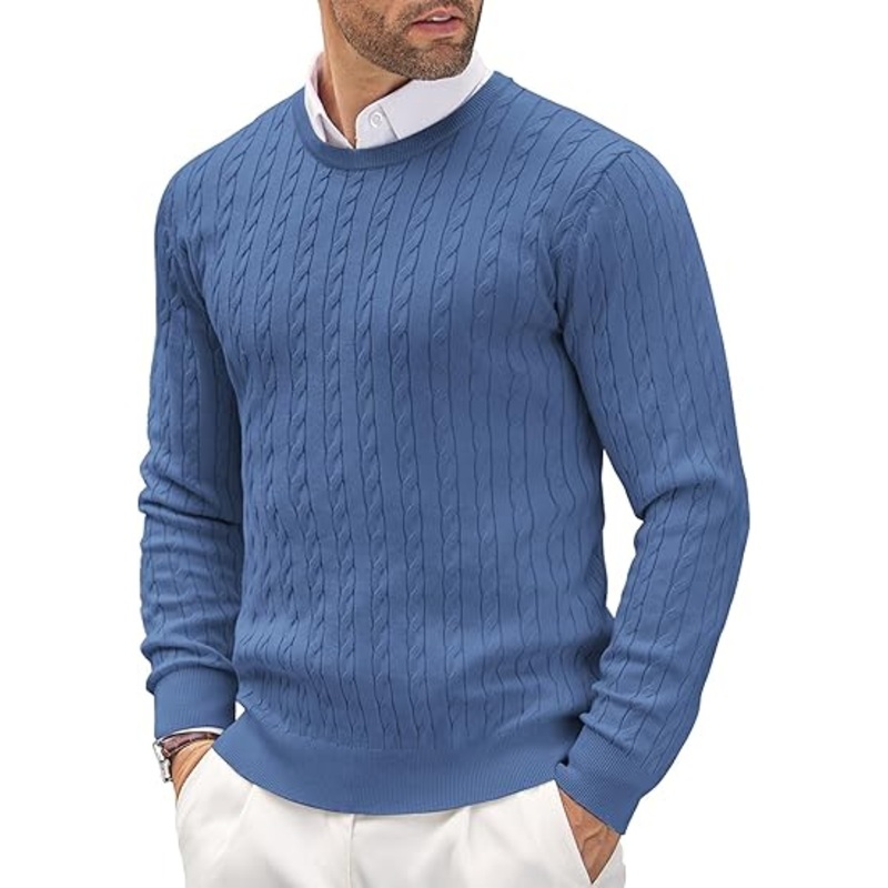 Men Crewneck Knit Sweater Slim Fit Twist Cable Knitted Pullover Sweater – Men Sweater and Men Crewneck Knit Sweater price