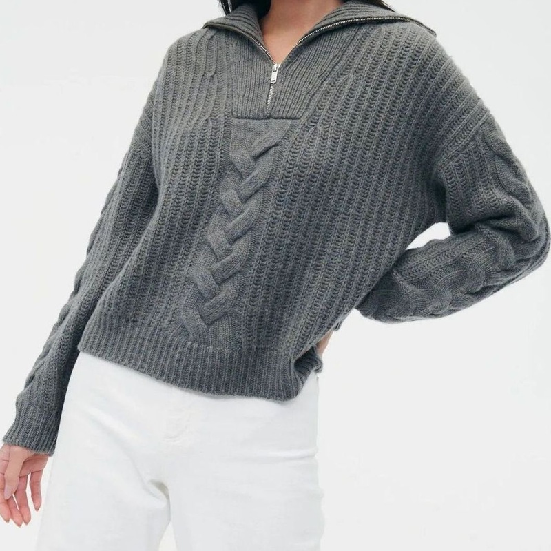 Merino Wool & Cashmere Knitted Middle Cable-Knit Fishermen-Rib Quarter-Zip Neck Pullover Sweater – Sweater and Cashmere price