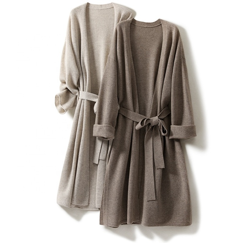 OEM Service Wool Cashmere Ladies Long Coat Cashmere Robes Knitted Sweater Cardigan. – Knitted Sweater Cardigan and Cashmere Robe price