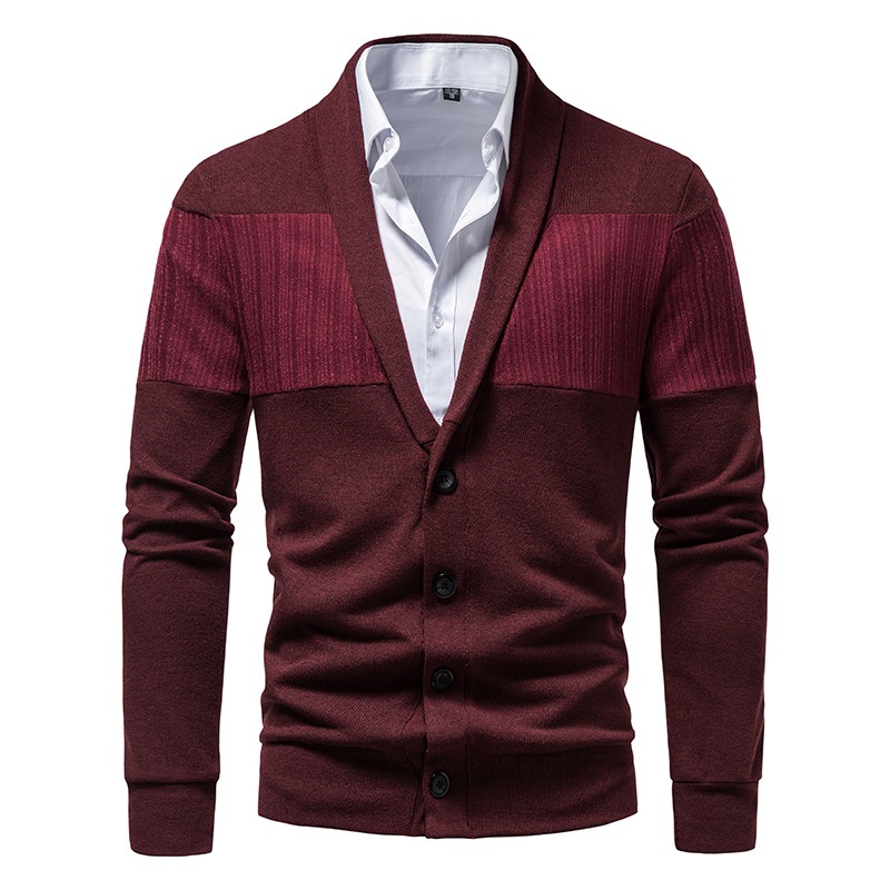 Spring Autumn Men Contrasting Colors V-Neck Knitted Sweater Cardigan – Men Cardigan Knit and Sweaters Men Cotton price