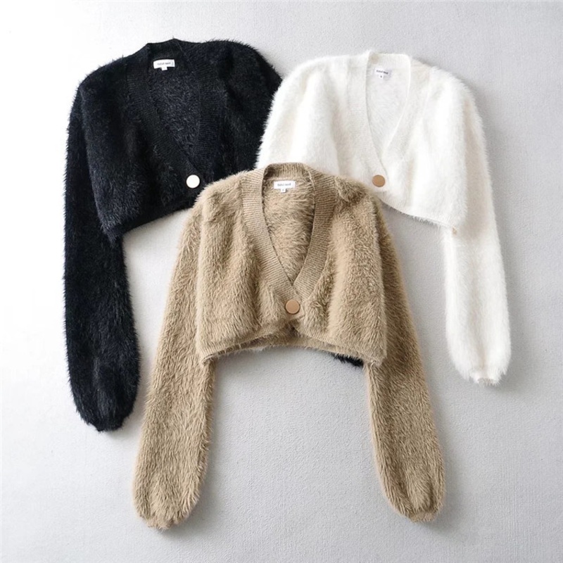 Spring Women Solid Color V-Neck Knitted Cardigan Crop Sweater Top – Knit Cardigan and Women Fall Sweaters price|<span style="color:black;"><span><span><span>Color: