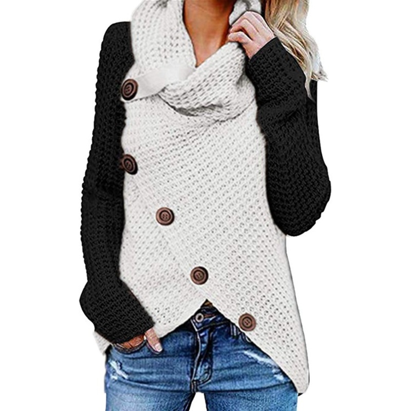 Women Knit Plus Size Turtleneck Color Matching Button Sweater Cardigan – Women Fall Sweaters and Spring Cardigan Women price