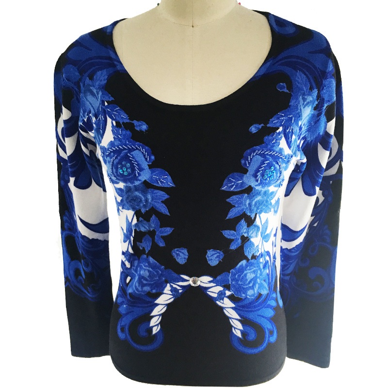 Womens Pullover Beaded Digital Print Crewneck Jumper – Sweater and Ladies Sweater price