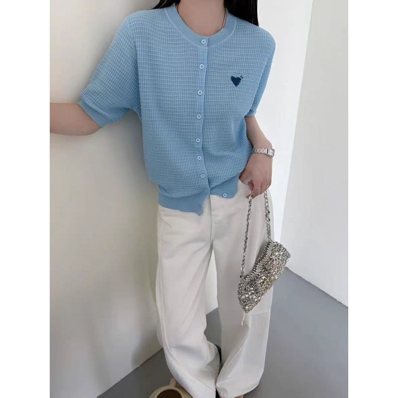 Womens Trendy Round Neck Short Sleeve Knit Cardigan – Lightweight Open Front Sweater for Summer Layering & Casual Outfits – Womens Round Neck Knit Cardigan and Short Sleeve Open Front Sweater price|Shanghai, China