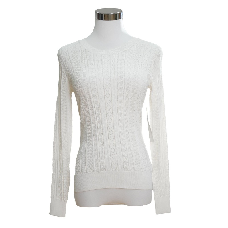 Womens Wrinkle-Resistant 217g White Embossed Knit Pullover Sweater (Viscose-Nylon Mix) – Pullover Sweater and Womens Sweater price