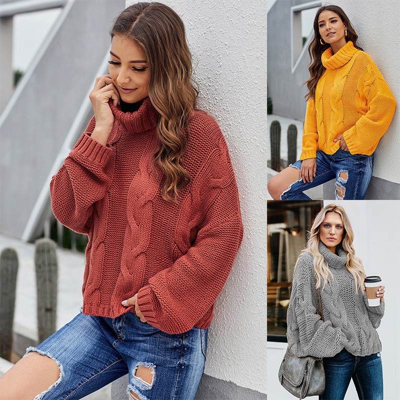 Wool Long Sleeve Turtleneck Winter Loose Woman Pullover Sweater – Women Winter Sweaters and Wool Sweater price