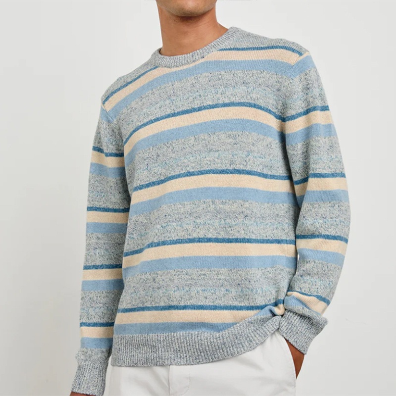 100% Cotton Mens Crew Neck Striped Sweater Soft Comfortable Knitted Jumper – Mens Cotton Knitting Pullover Sweater and OEM & ODM Men Sweater price