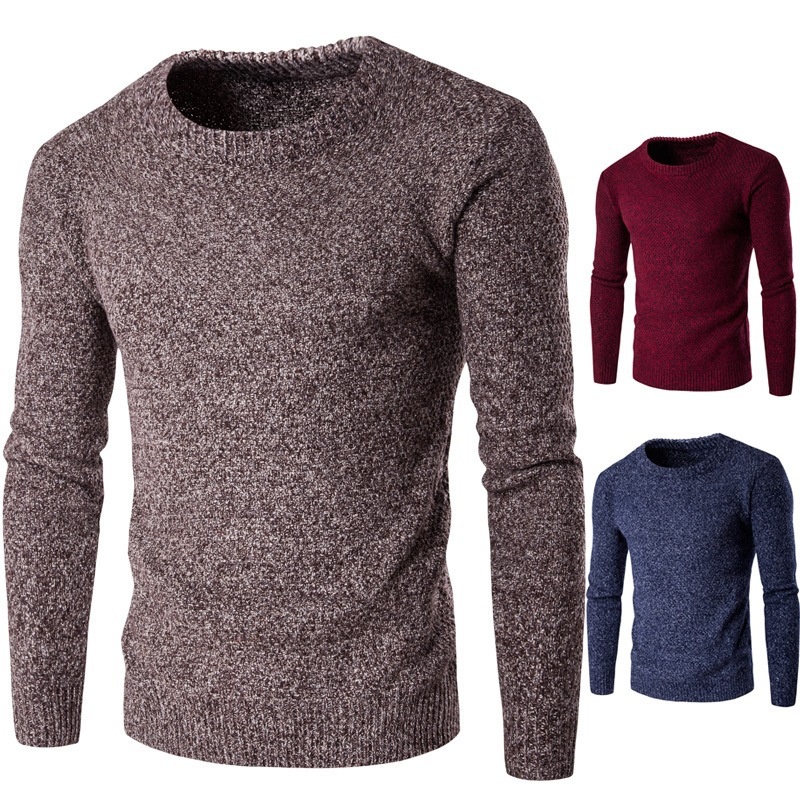 Autumn Winter Thick Soild Color Knitted Men Pullover Sweater – Men Pullover Knitting Sweater and Mens Crewneck Sweater price