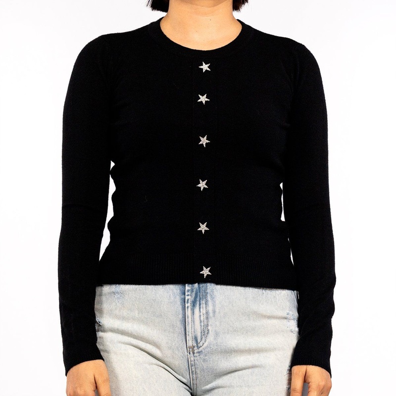 Black Knit Top Crew Neck Spring Crop Stars Sweater for Women – Women Tops and Knit Top price